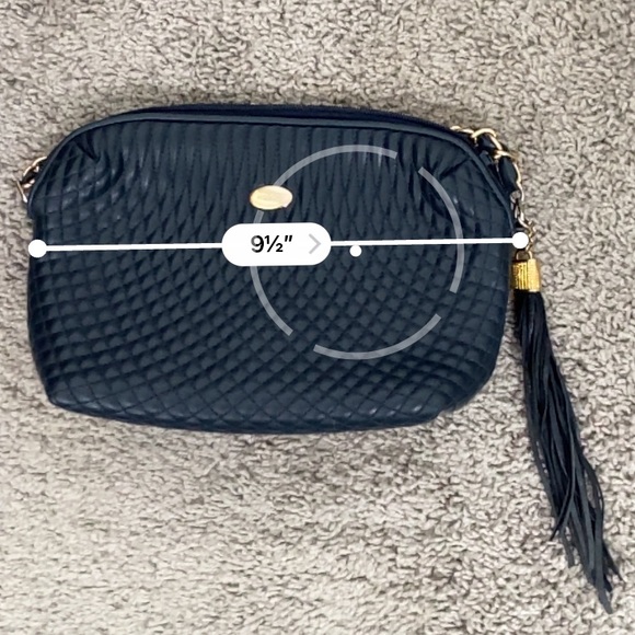 Vintage Navy Quilted Leather Gold Chain Strap Tassel Shoulder handbag crossbody - Picture 10 of 16